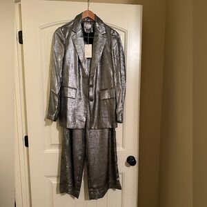 Metallic blazer and pants set.